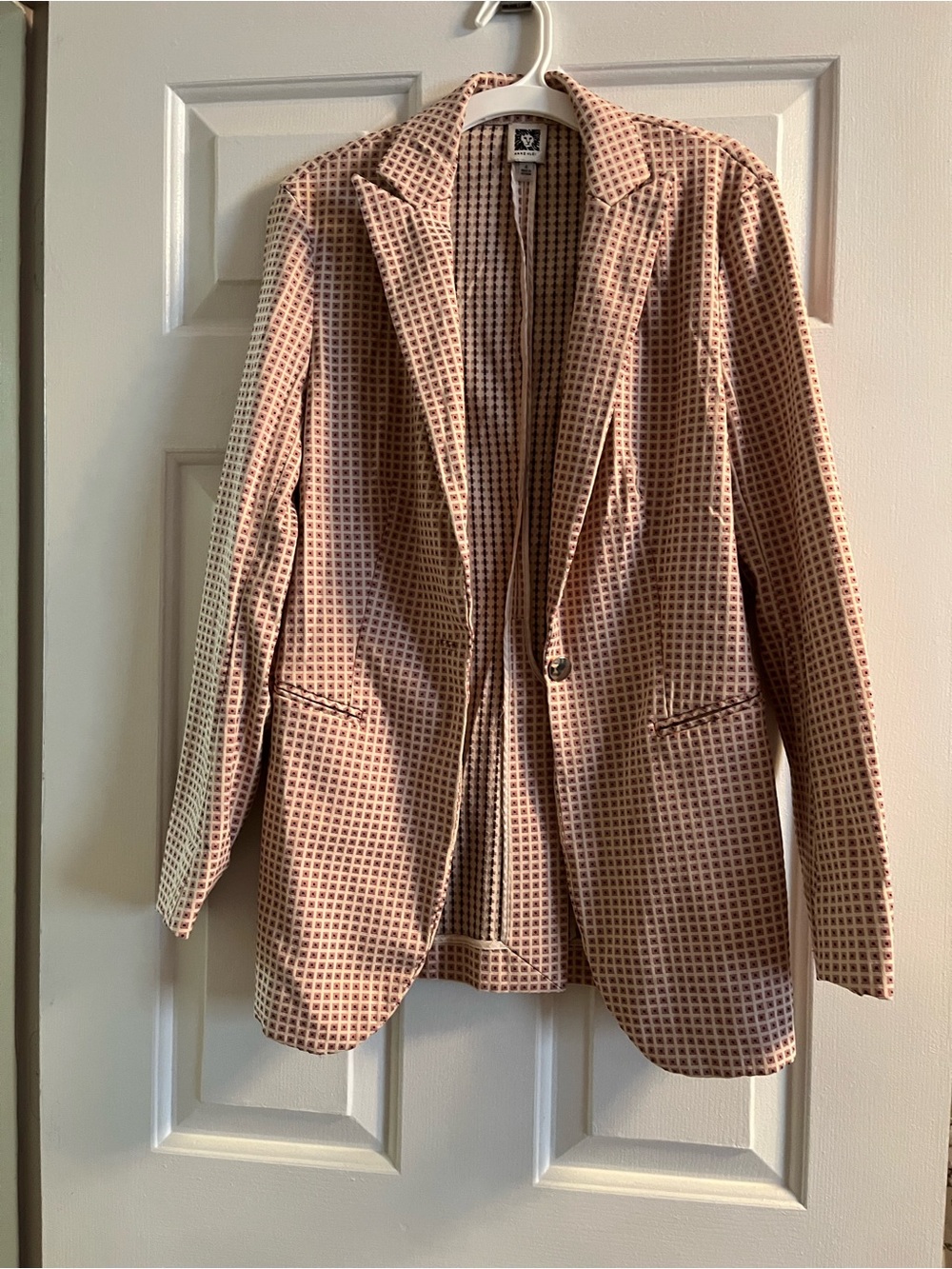 Anne Klein Pink and Brown Checked Single-Button Suit Jacket